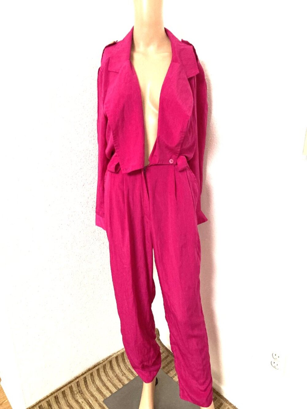 Vintage Stuart Alan Women's Pink Jumpsuit Size 8 Solid Polyester 80s No belt